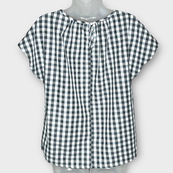 ANDREE BY UNIT gray/white gingham plaid check short sleeve top size small summer - Picture 3 of 5